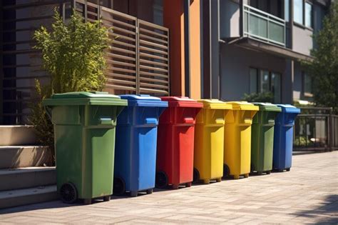 Premium Photo Colored Trash Cans For Recycling With The Inscriptions