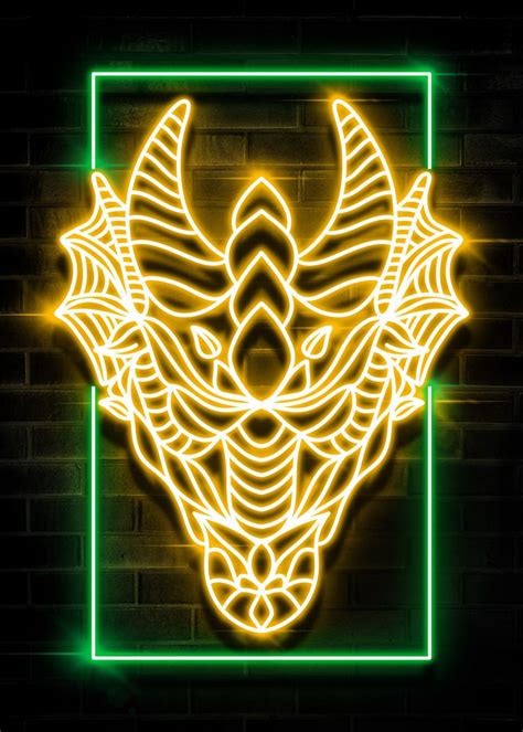 Dragon Head Neon Sign Art Poster Picture Metal Print Paint By