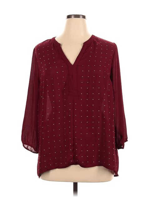 Maurices 100 Polyester Burgundy Long Sleeve Blouse Size 16 1 36