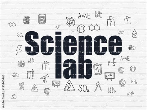 Science concept: Painted black text Science Lab on White Brick wall ...