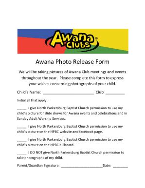 Fillable Online Awana Photo Release Form Fax Email Print Pdffiller