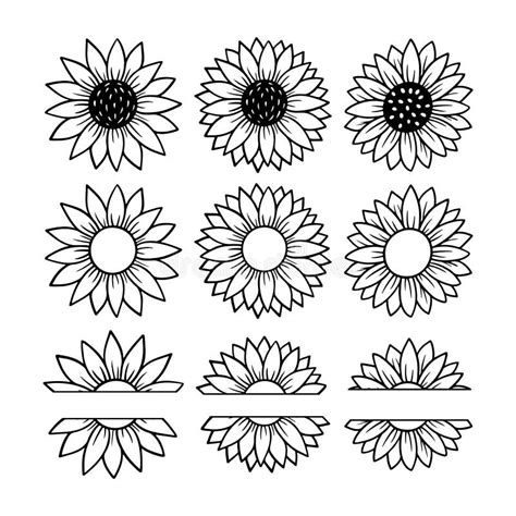 Conjunto De Girasol Monograma Dividido Plantilla De Corte De Papel