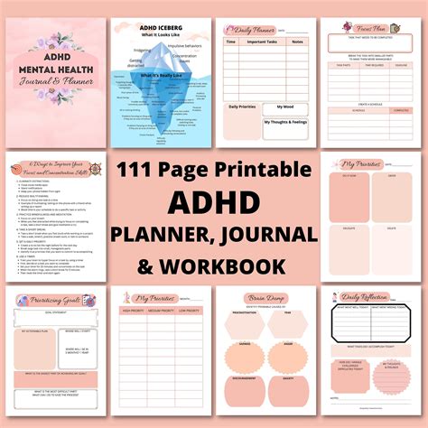 Adhd Planner Printable Adhd Workbook And Journal Cbt Anxiety