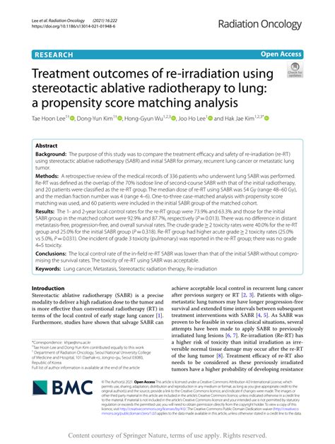 PDF Treatment Outcomes Of Re Irradiation Using Stereotactic Ablative