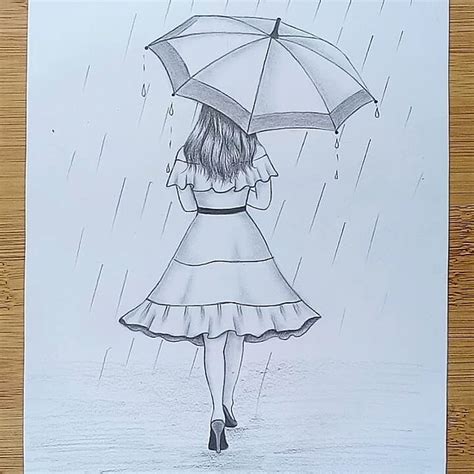 Draw A Girl With An Umbrella A Rainy Day Pencil Sketch Pencil Sketch Rsketch