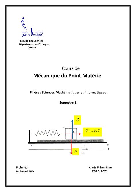 Solution Polycopie Cours De Mecanique Du Point Materiel Smai