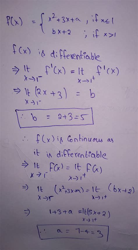 Find The Values Of A And B So That The Function F X { X 2 3x A