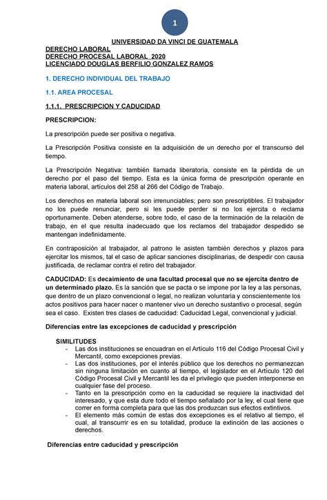 Derecho Procesal Laboral 2020 Universidad Da Vinci De Guatemala Derecho Laboral Derecho