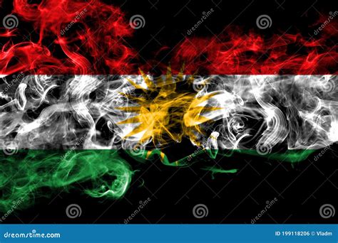 Kurdistan Kurdish Kurds Smoke Flag Isolated On Black Background Stock