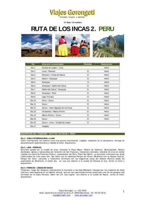 PDF RUTA DE LOS INCAS 2 PERU Gorongeti Arzobispal Iglesia Y