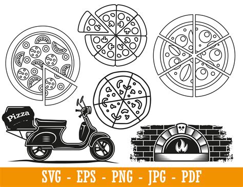 Pizza SVG Silhouette Bundle Black White Pizza Making Pizzas SVG Pizza