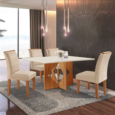 Conjunto Sala De Jantar Mesa Tampo Dakota Plus X Cm Cadeiras