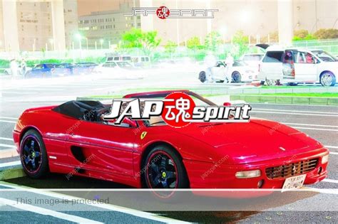 Ferrari F355 Spider convertible Super car red color at Night Daikoku ...