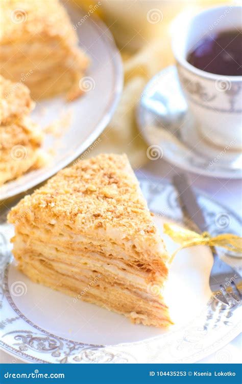 Homemade Napoleon Cake with Cream Stock Image - Image of delicious ...