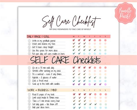 Self Care Planner Printable Self Care Checklist Selfcare Journal