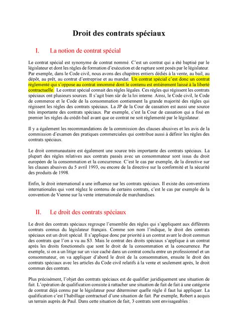 Cm Droit Des Contrats Sp Ciaux Droit Des Contrats Sp Ciaux I La