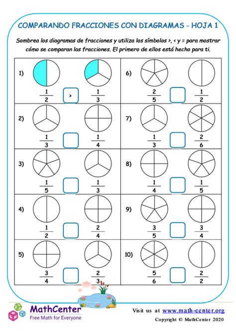 Cuarto Grado Hojas De Trabajo Comparar Fracciones Math Center