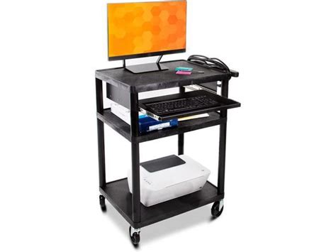 Line Leader Plastic AV Cart With Keyboard Tray Mobile Workstation With