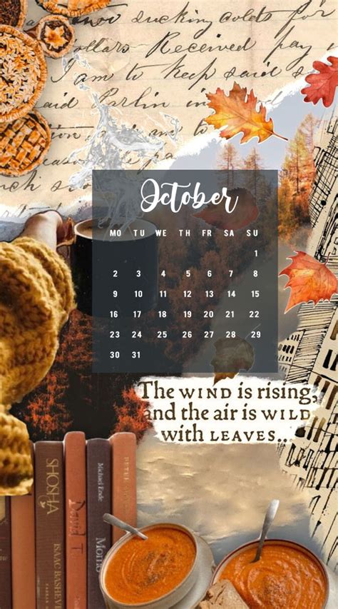 October Calendar Fall Leaves And Pumpkin Collage Idea Wallpapers