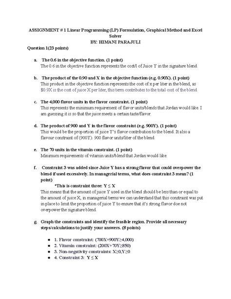 Assignment 1 Linear Programming Lp Formulation Graphical Method