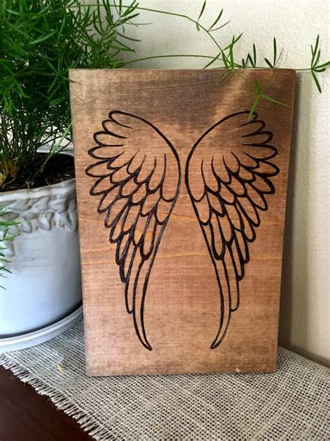 Rustic Wood Burned Personalized Angel Wings Angel Wings Wall