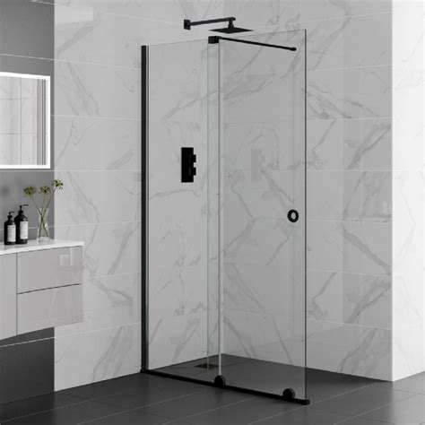 Aquadart Rolla 8 1500mm Matt Black Sliding Frameless Wetroom Panel