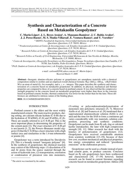 Pdf Synthesis And Characterization Of A Concrete Based On Metakaolin