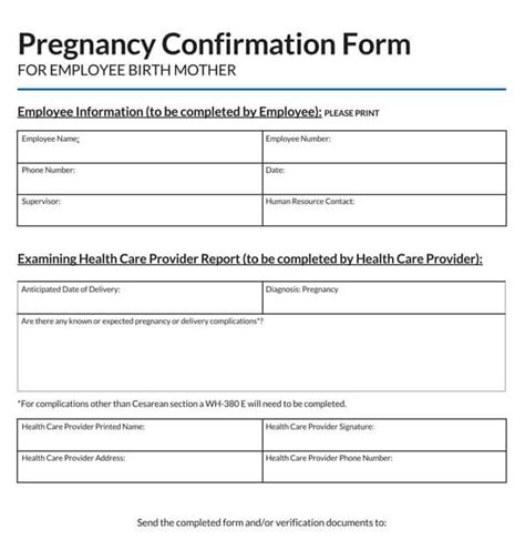 Free Pregnancy Verification Forms Word Pdf