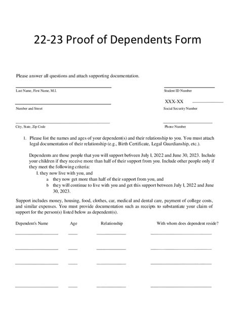 Fillable Online Proof Of Dependents Form Fax Email Print Pdffiller