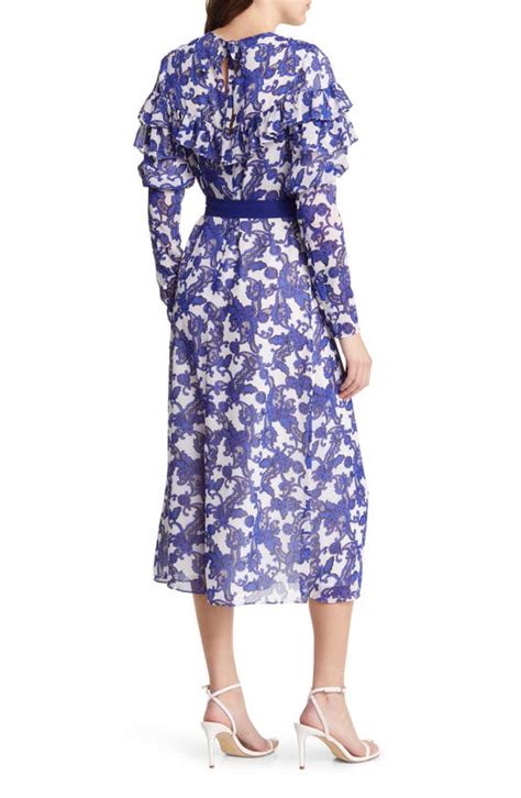 Ted Baker Marquis Floral Jacquard Juliet Sleeve Midi Dress In White