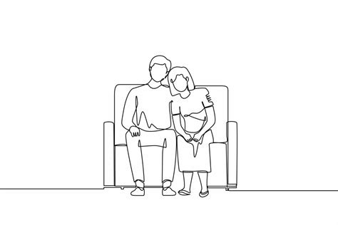 Single Continuous Line Drawing Man Comforting Sad Woman Male Supporting Female Who Is Feeling