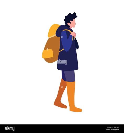 Man With Backpack Hiking Traveler Vector Illustration Stock Vector