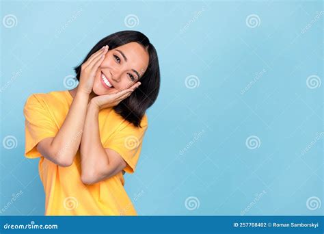 Portrait Of Gorgeous Pretty Positive Girl With Bob Hairdo Dressed