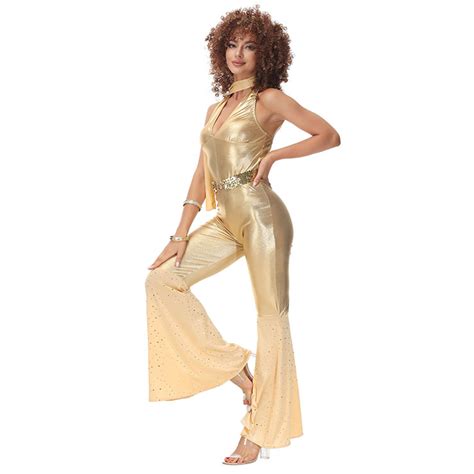 3pcs Disco Shining Dancing Queen Halter Bell Bottoms Jumpsuit Stretchy