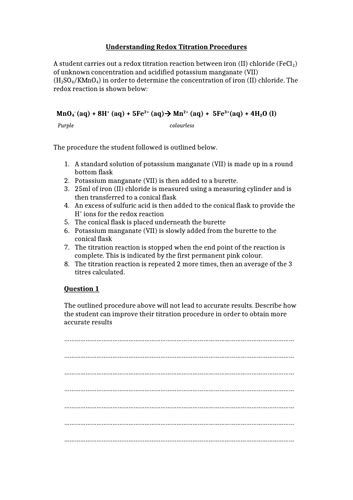 Ocr Redox Titrations Part 1 Teaching Resources