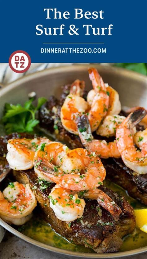 This Surf And Turf Recipe Features Pan Seared Steaks And Jumbo Shrimp All Smothered In A Garlic