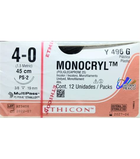 Monocryl 4 0 Aguja Rerverso Cortante Ps 2 38 De 19 Mm Hebra 45 Cm