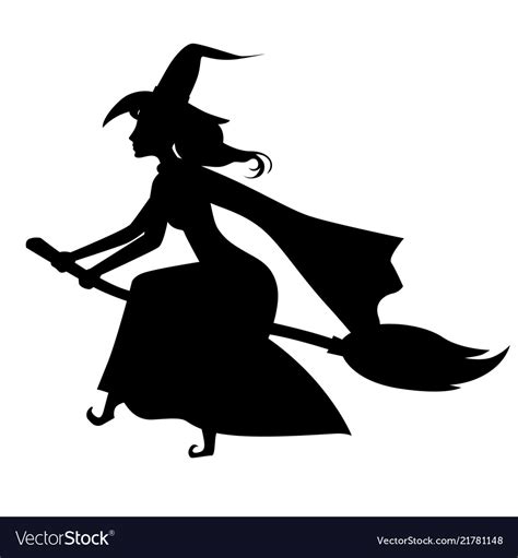 Halloween witch silhouette on broom Royalty Free Vector