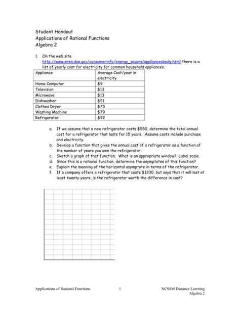 Applications of Rational Functions Assignment