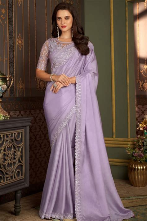 stitched lavender colour saree  weddings