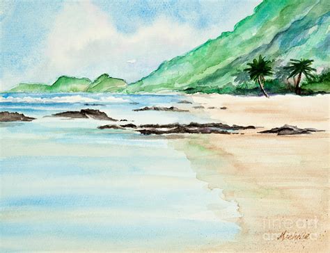 Secluded Tropical Beach Watercolor Painting by Michelle Constantine ...