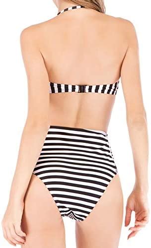 Amazon Girl And Sea Women Striped Halter Bikini Set Backless Two