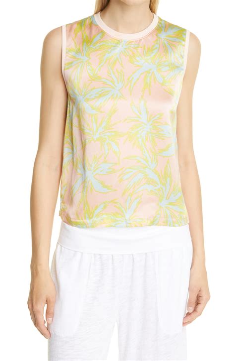 Atm Anthony Thomas Melillo Palm Print Silk Charmeuse Tank Pink