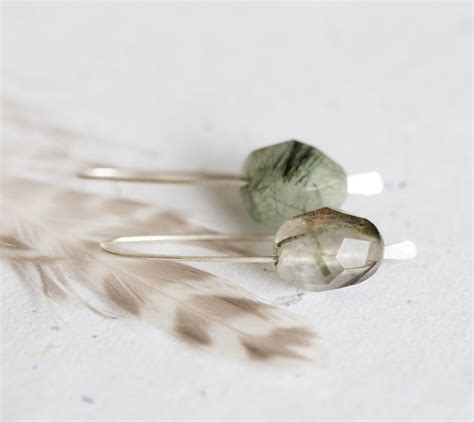 Modern Rutilated Quartz Hook Earrings Argentuim Sterling Etsy