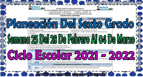 Planeación del sexto grado de primaria semana 25 del 28 de febrero al