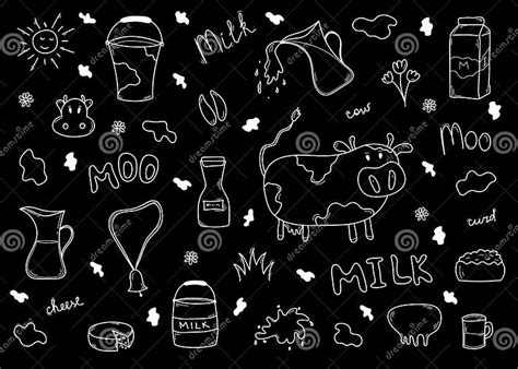 Doodle Set Of Milk And Dairy Products Hand Drawn Farm Food And Cow