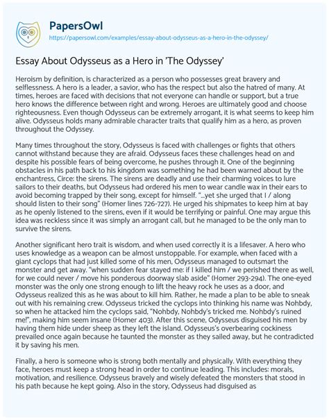 Essay About Odysseus As A Hero In The Odyssey Free Essay Example