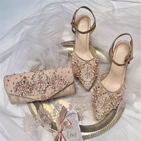 Jual Matching Set Nude Sepatu Pesta Wanita Block Heels 7 5cm Clutch