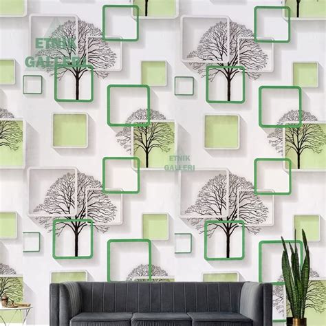 Jual Wallpaper Sticker Dinding D Pohon Kotak Hijau Walfeper Kamar