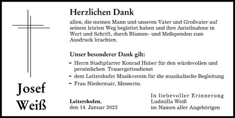 Traueranzeigen Von Josef Wei Augsburger Allgemeine Zeitung